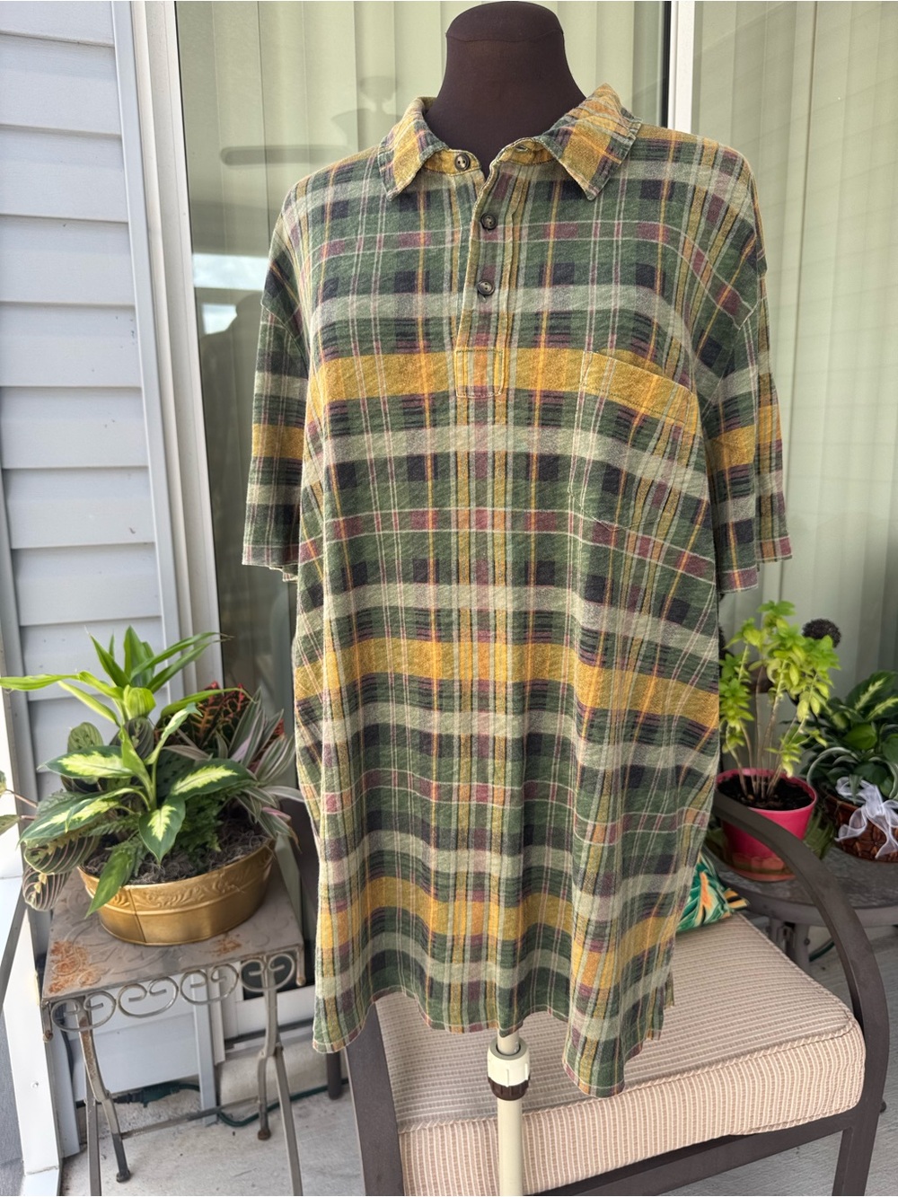 Polo Ralph Lauren Woven Knit Plaid size XXL Vintage Collar 1/4 Button Down Shirt